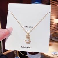 fashion luxury cute bear pendant stainless steel necklace for women zirconia choker necklaces female jewelry gifts