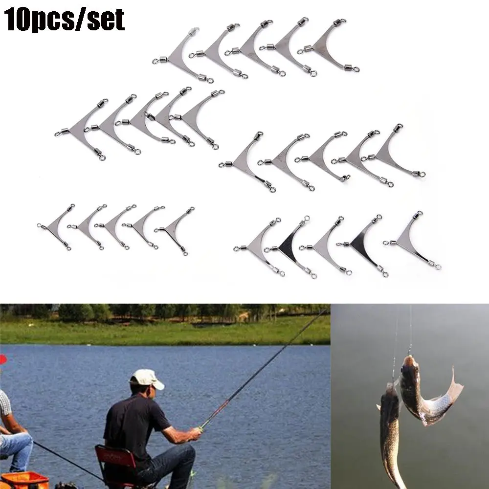 

10pcs New Connector Tackle Stainless Steel Fishing Jig Head Swivels 3 Way Rolling Pole Swivel American