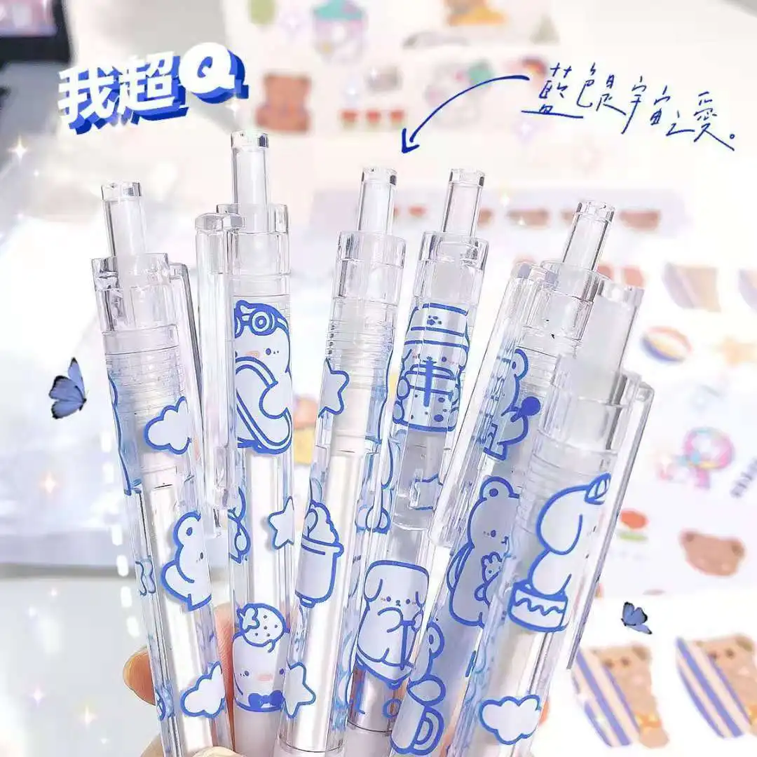 

6pcs/lot Gel Pen Gel Ink Cream Kawaii Bear Press Pen Ins Cute Gel Pen 0.5mm Student Test Signature Pen Cartoon Gel Pen Holer