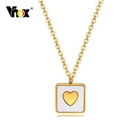 vnox elegant geometric women necklaces sqaure shell with heart pendant with gold tone stainless steel chainkorean style collar