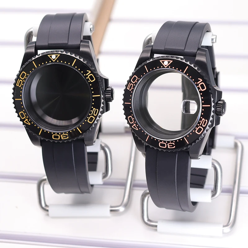 Черный корпус часов Fenya 40 мм резиновый ремешок для Seiko Nh35 Nh36/34 Miyota 8215 8205 Eta 2824