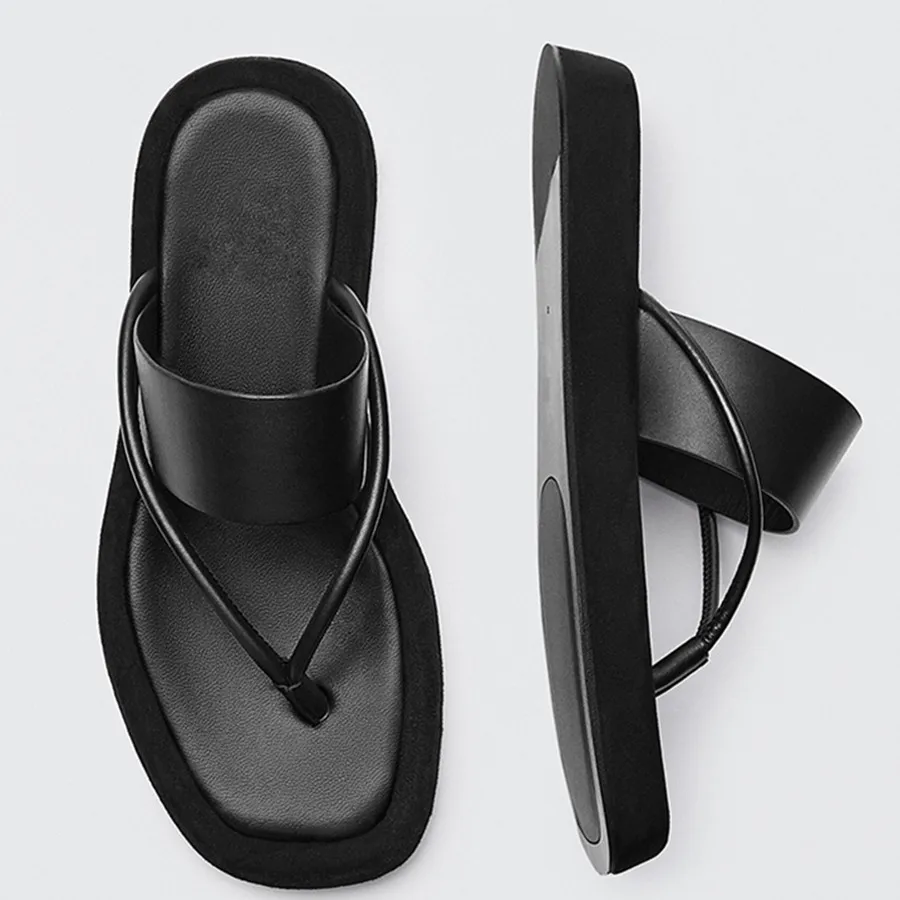 Elmsk Slides Shoes Women 2023 Summer England Vintage Fashion Thick Sole Soft Sheep Beach Flip Flops Slippers Women Shoes Woman