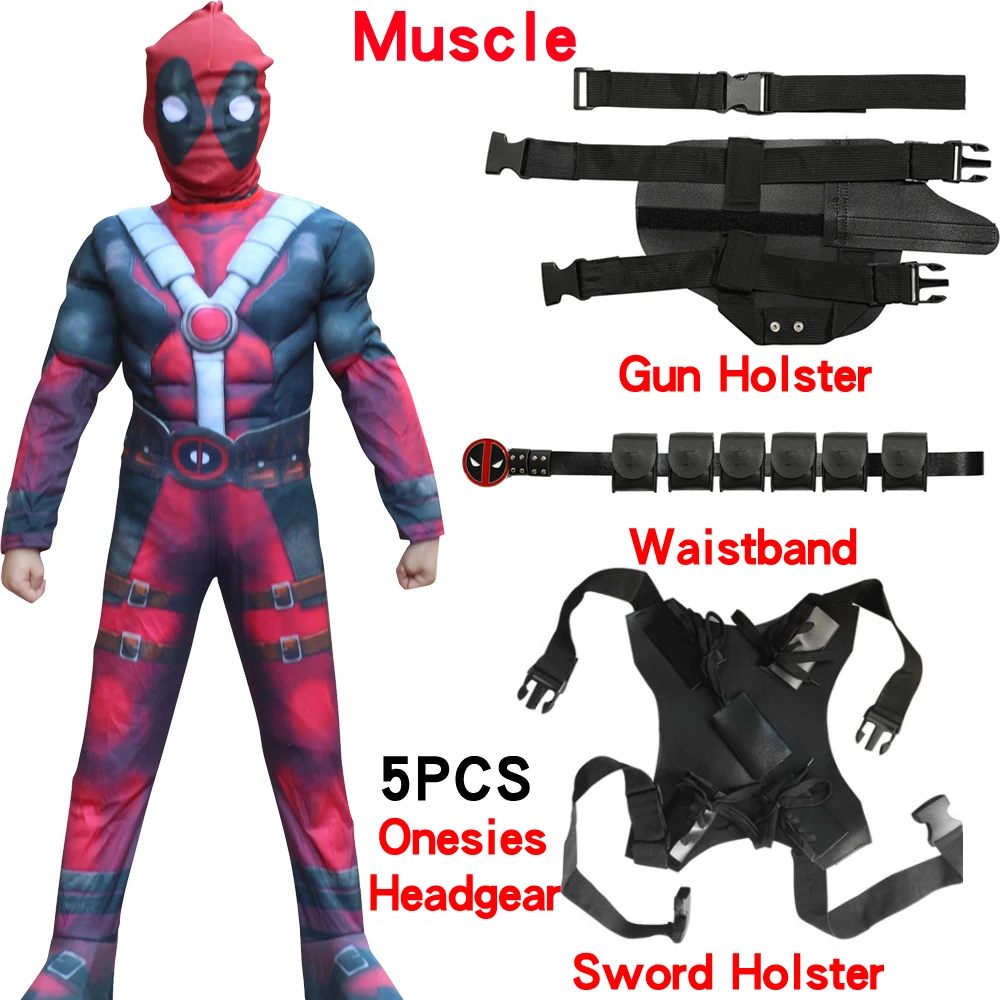 

Movie Muscle Deadpool Attached Mask Superhero Cosplay Anime Costumes Halloween Party for Kids In Christmas