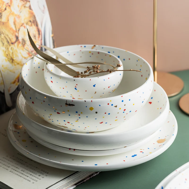 

European terrazzo plates ceramic dishes ceramic bowl large size tableware sets