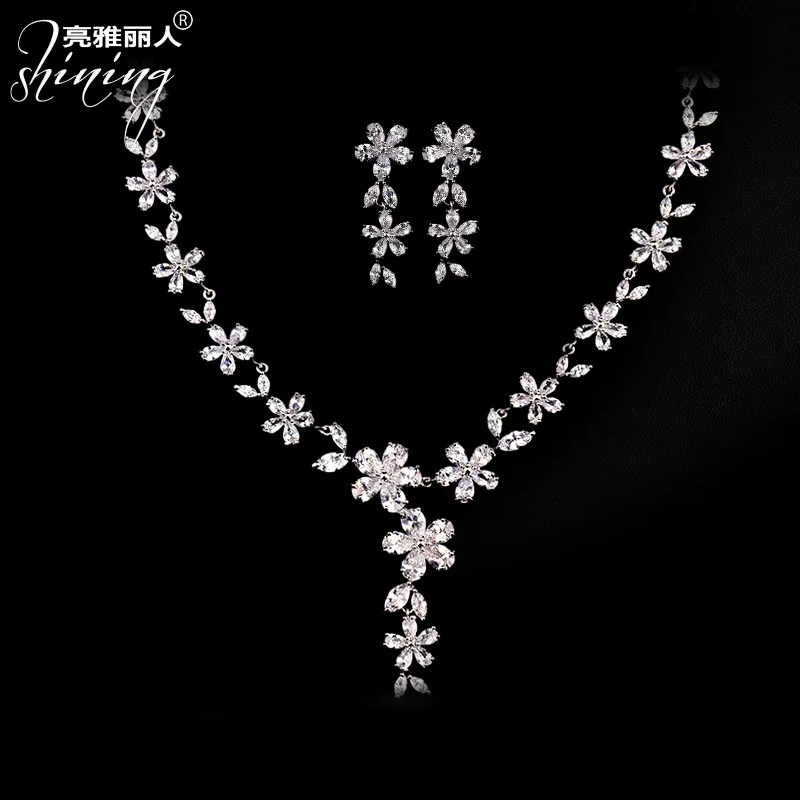 

genuine Luxury brand real jewels Korea Dadongmen earrings, small flowers, bridal dress jewelry set, zircon 3a925 silver needle a