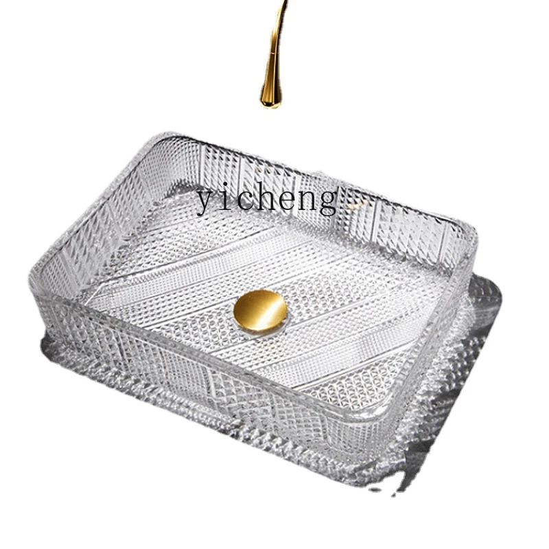 

XL Rectangular Glass Wash Basin Platform Single Basin Hotel Washbasin Pool Art Basin