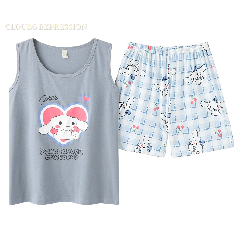 

Summer 4XL Sleeveless Pajamas For Women Kawaii Girl Sleepwear Cartoon Print Pajama Sets Pyjamas Black Sleepwear Homewear Fashion