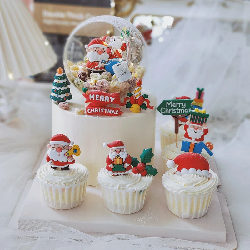 

2022 Веселая фотография, Рождественский Санта-Клаус, мягкий клей, топпер для торта на рождественскую вечеринку, рождественские украшения для дома