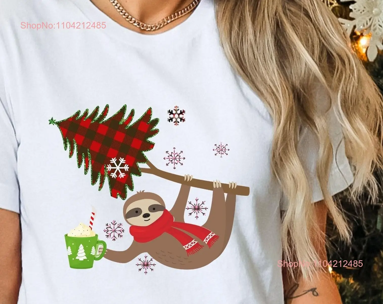 Рождественская футболка Ленивец Пижама Believe Cute Hot Coco с длинными или короткими