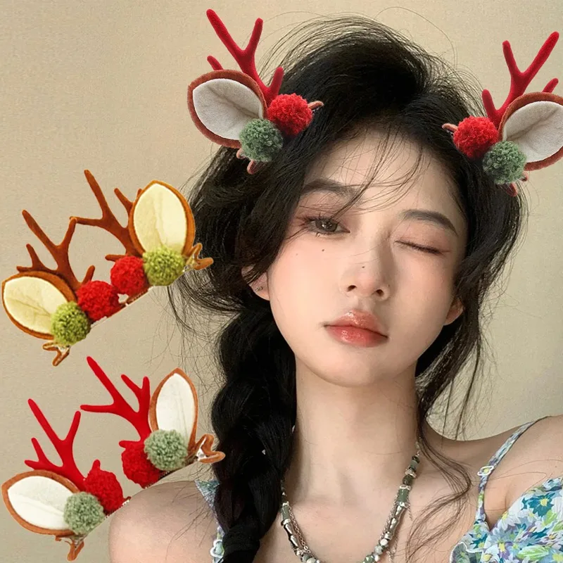 

Christmas Elk Ear Hair Clips Girl Kid Cartoon Cute Deer Ear Hair Clip Kawaii Xmas Party Cosplay Barrette Festival Hair Accessory
