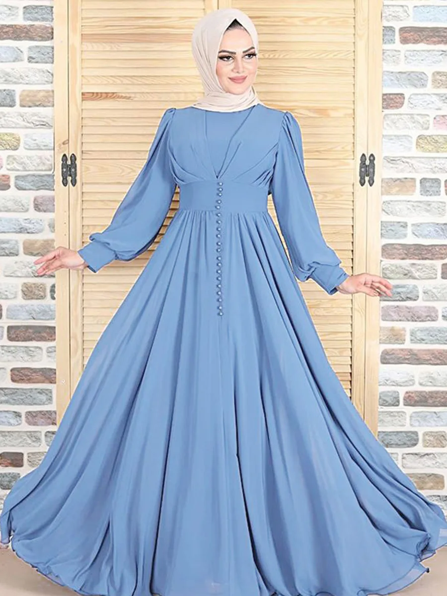 

Chiffon Dress Kaftan Ramadan Hijab Abaya Women Long Robe Femme Musulmane Abayat Solid Loose Big Swing Vestido Islamic Clothing