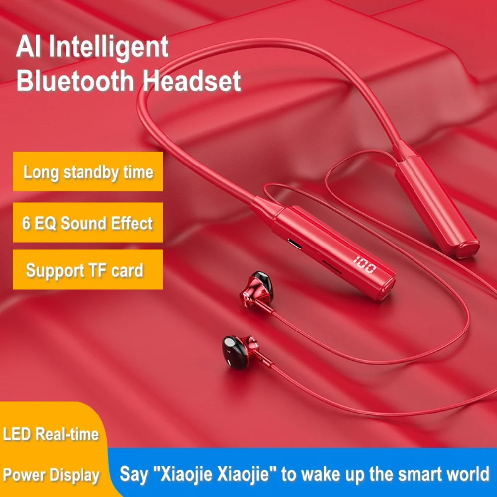 

Wireless Bluetooth Wired Headset Can Plug TF Card Smart Digital Display Long Battery Life Hanging Neck for Android and Phone