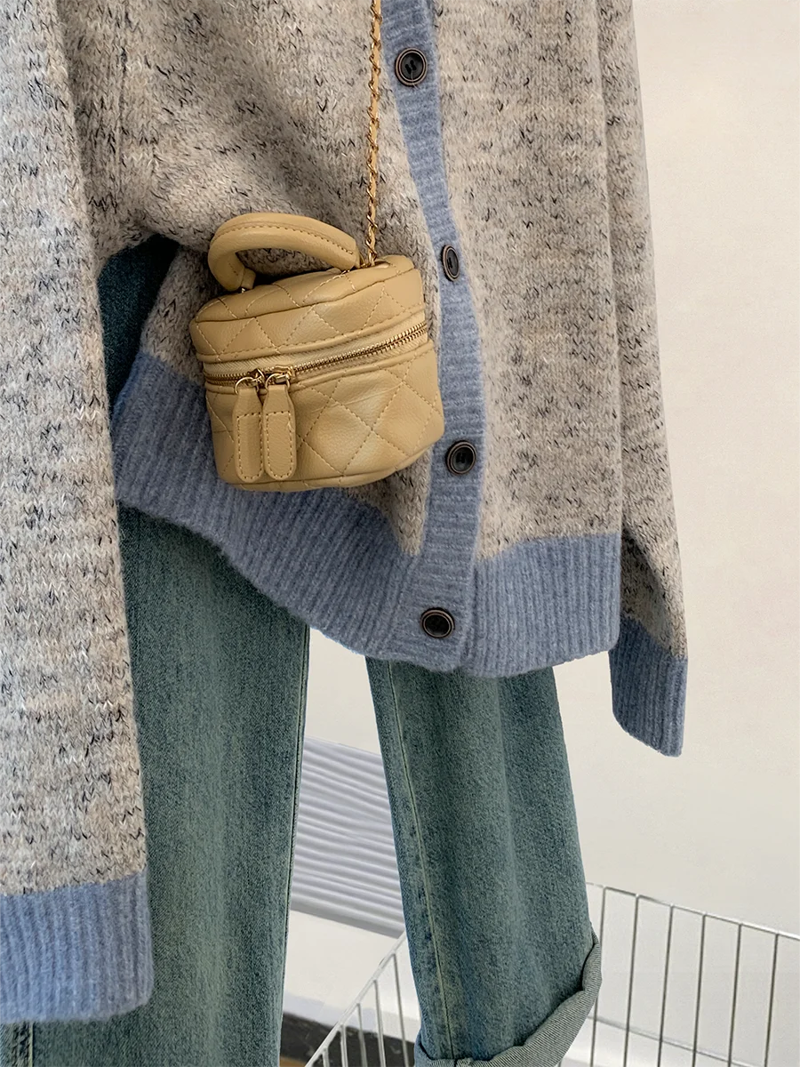 Gray Raccoon Velvet Contrast Color Sweater Cardigan Outerwear Women Autumn and Winter 2024 New Small Short Knit