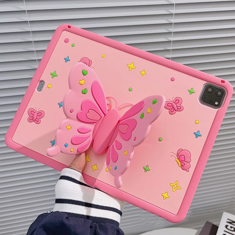 

Cute Pink Silicone 3D Butterfly Fold Bracket Tablet Case For Apple iPad 10.9 Pro11 ​iPad6 5th 9.7 10.2 10.5 Mini6 Air 1 2 3 4 5