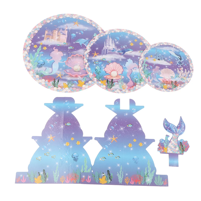 Трехуровневая бумажная подставка для торта в стиле русалки одноразовечерние на