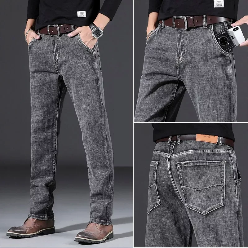 Anti-theft Zipper Pocket Men Pants  Business  Men's Fitted Stretch Denim Jeans Men Clothes Sulee Brand Embroidered