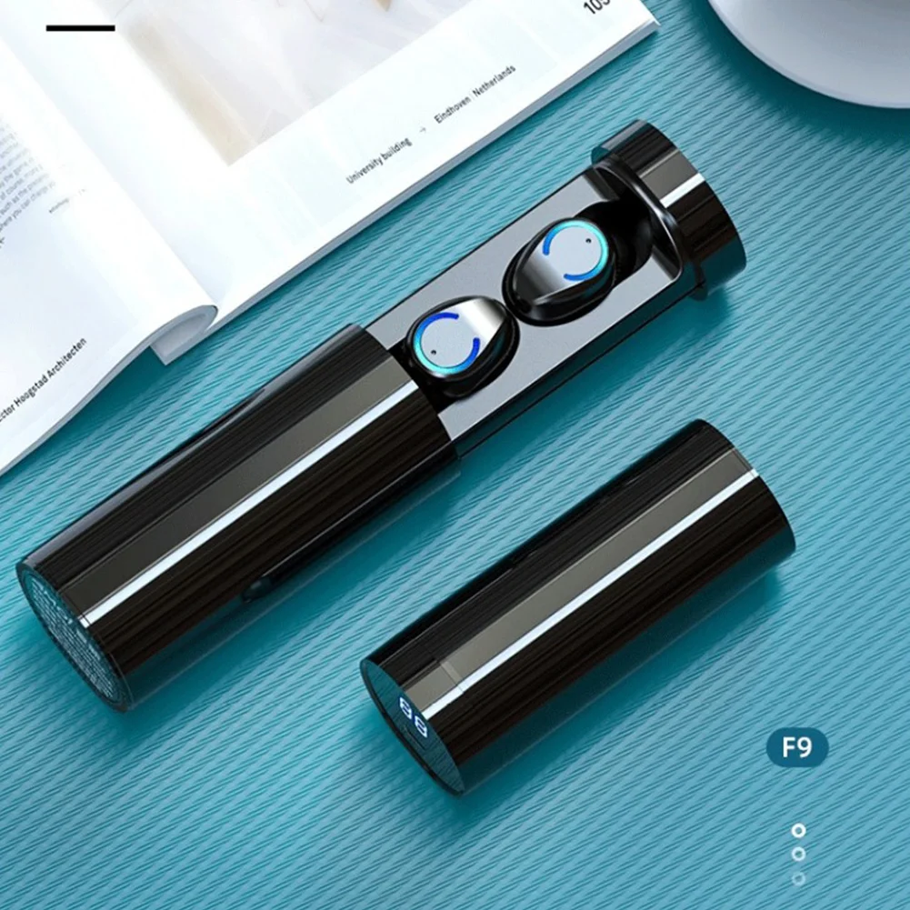 

F9 цилиндрическая Беспроводная Bluetooth-гарнитура TWS со светодиодным индикатором мощности и цифровым дисплеем, мини-спортивная водонепроницае...