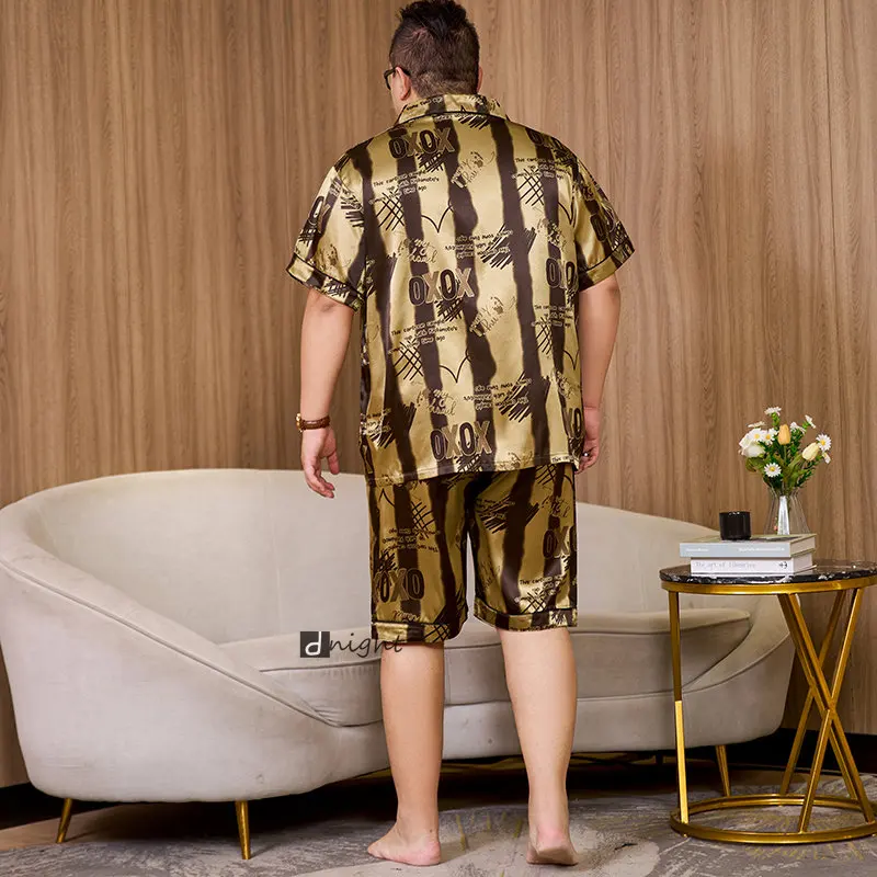 Summer Mens Pajamas set Short Tops Short Pants Sets Pyjamas Stripe Men Sleepwear Pijamas Homewear Large Size 7XL Sleepwear