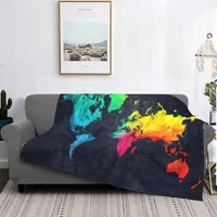 world map watercolor pattern blanket flannel print atlas portable lightweight blanket for home car quilt