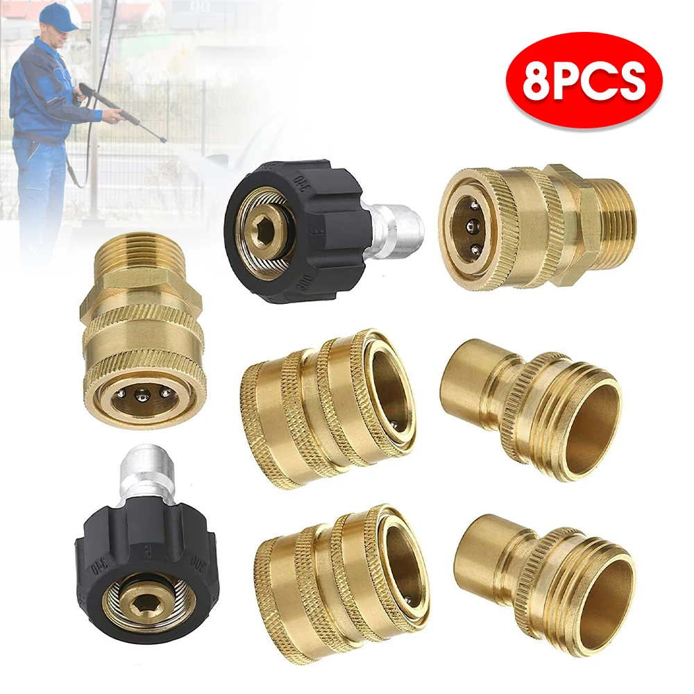 

8Pc Pressure Washer Adapter Set Quick Disconnect Kit M22 Swivel to 3/8 '' Connect 3/4 inch To Quick Release High Pressure Washer