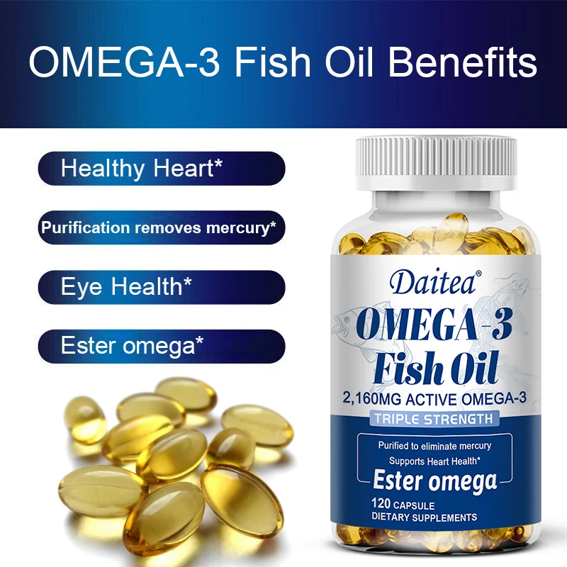 

Omega 3 Fish Oil Capsule Supplement Rich in DHA EPA Antioxidant Anti-Aging Skin Eyes Heart & Brain Health Support Immune System