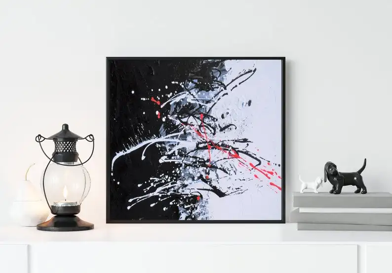 

Black White Red Jackson Pollock Splash Art Painting Abstract Wall Art Large Artabstract oil abstract contemporary