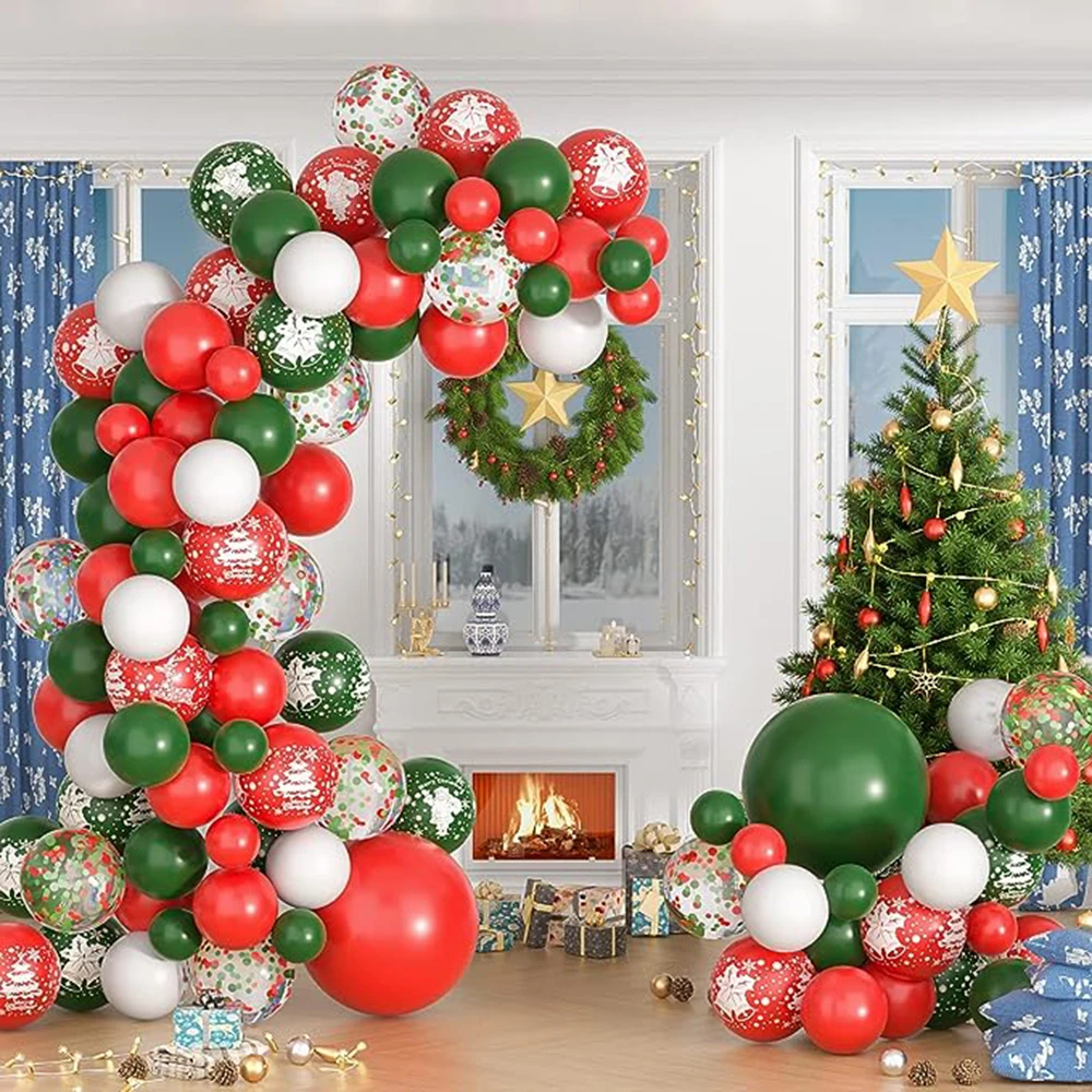 

Christmas Balloon Garland Arch Kit Red Green White Confetti Balloons Christmas Printed Ballon Xmas Home Party Decoration Globos