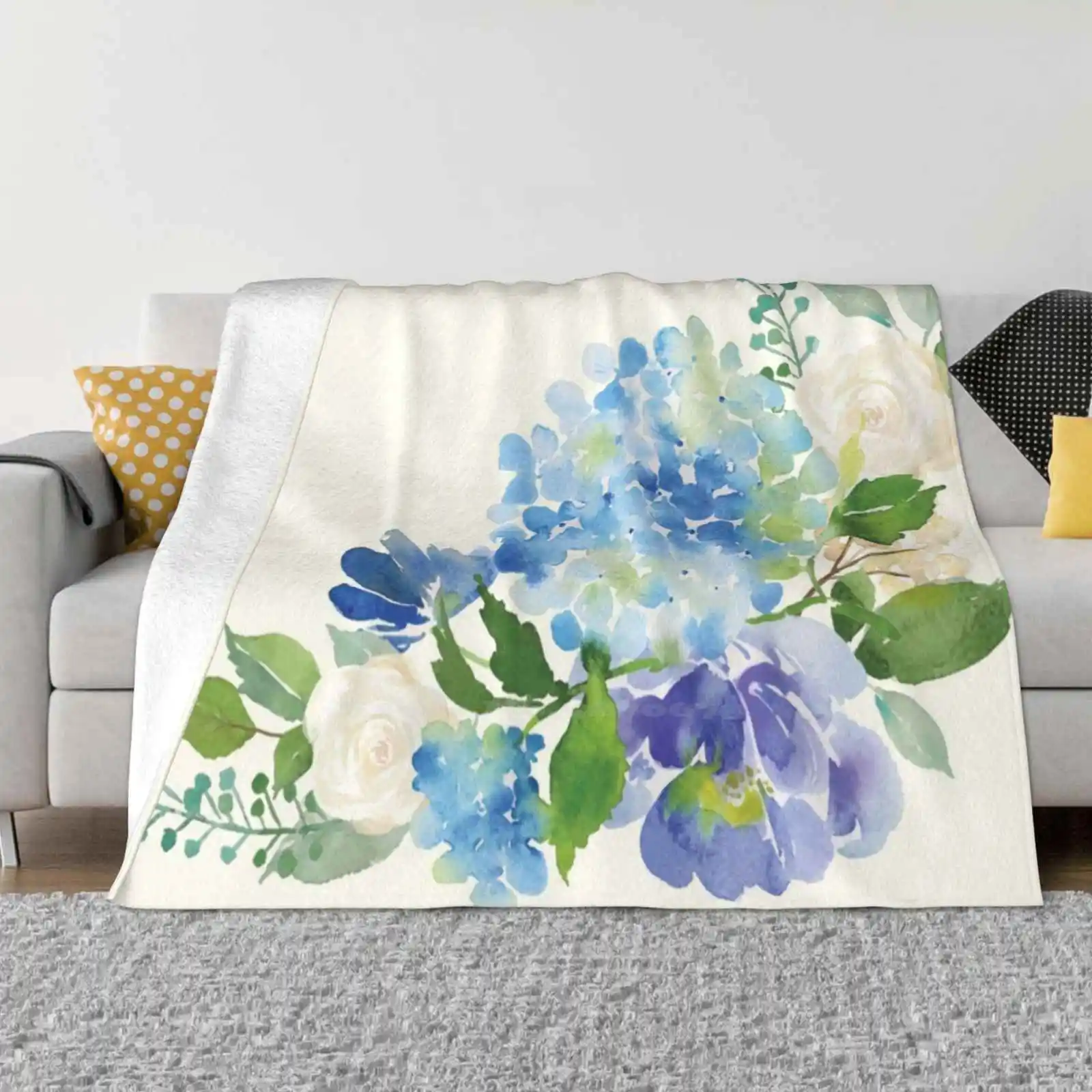 Синяя акварель Лидер продаж высокое качество теплое фланелевое одеяло с принтом