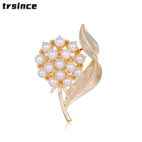 creative fresh flower pearl brooch fashion corsage female vintage golden collar pin high end clothing pins jewelry brooches