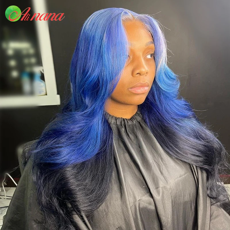 13x6 Lace Front Wigs Green With Black Colored Malaysia Body Wave Wig Blue With Black Color Pre-Plucked Human Hair Wigs For Women