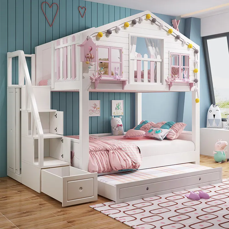 

Creative children bunk bed solid wood girl boy tree house bed