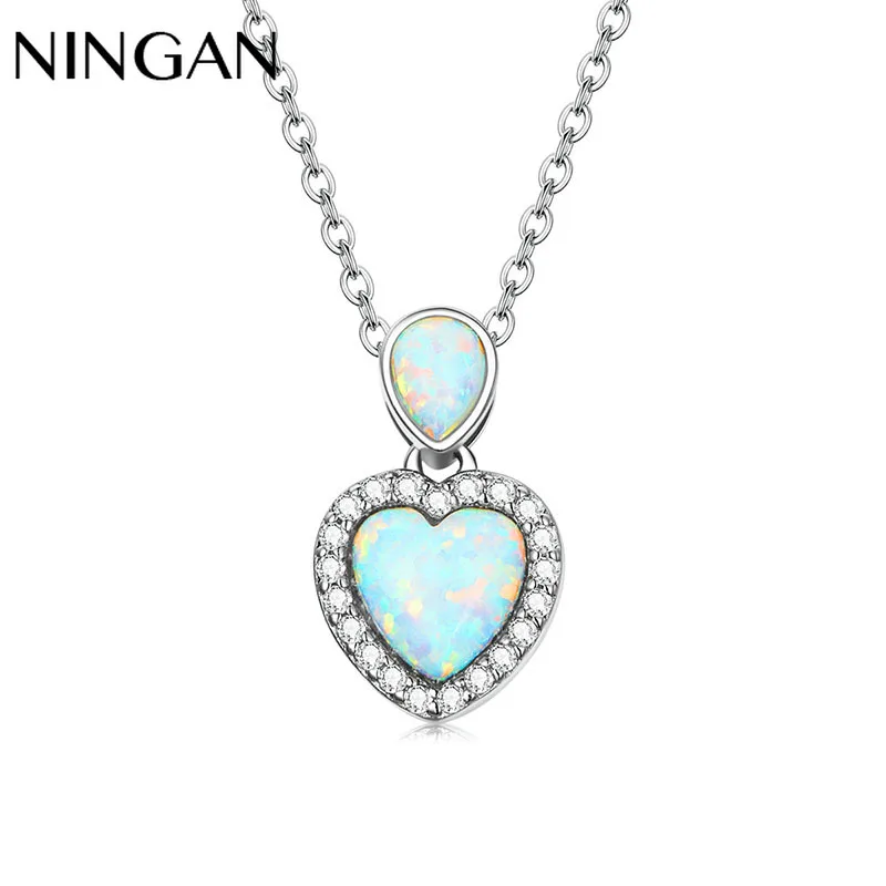 

NINGAN Love Opal Girls Necklace Sparkling Women Genuine Sterling Silver Necklace Fine Jewelry Anniversary Gift