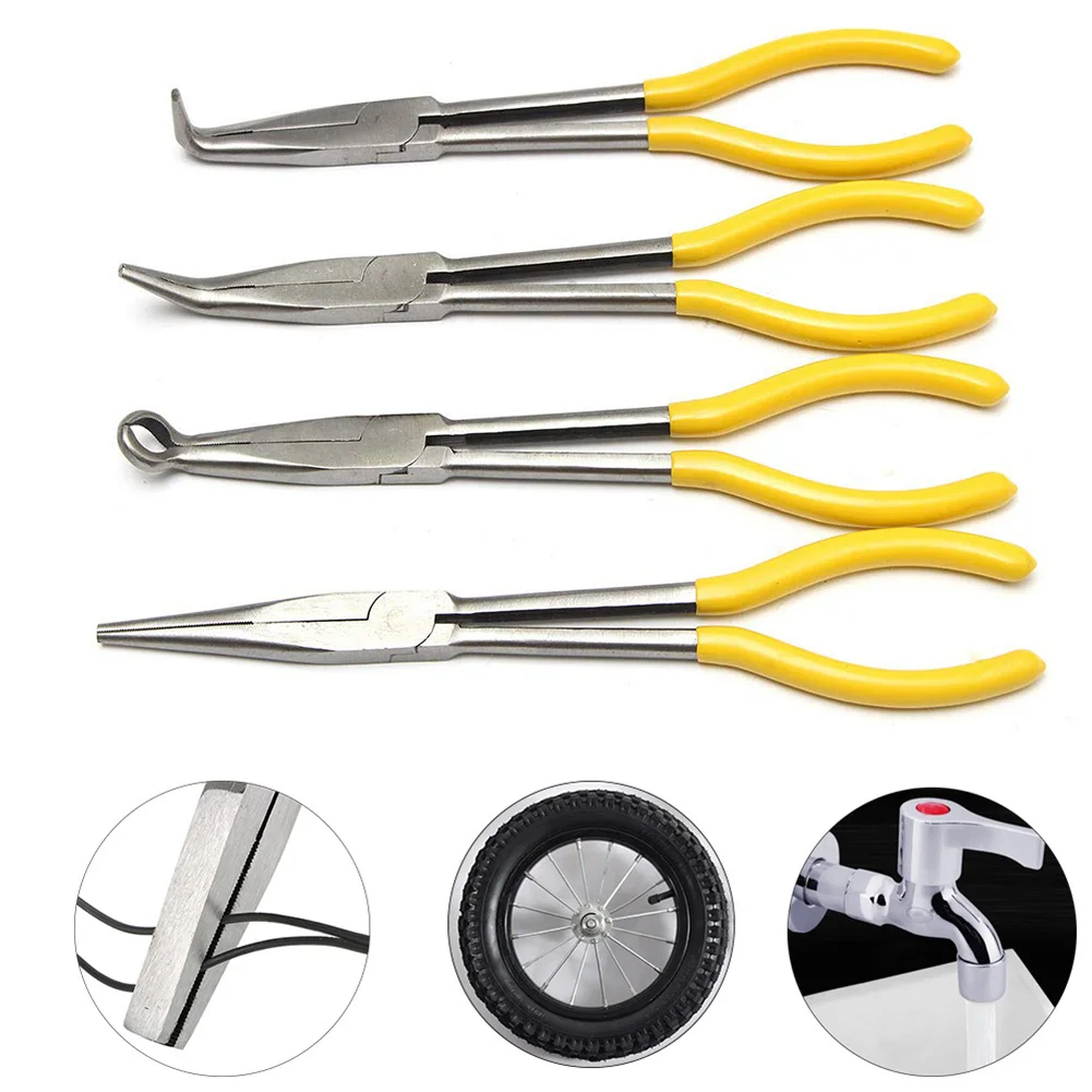 

4pcs/set 11Inch Extra Long Nose Pliers Plug Cable Puller Needle Nose Pliers 0 /45/90 Degree Ring Type For Home Appliance Repair