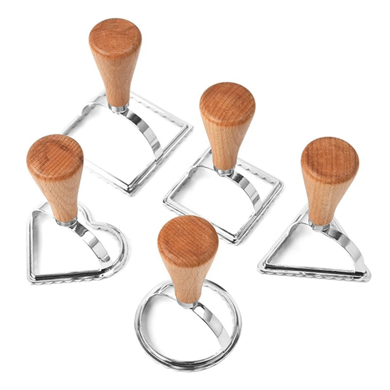 

Biscuit Lace Molds Ravioli Stamp Cutter,Embossed Baking Tool Dessert,Pasta,Dumplings,Lasagna,Wonton, With Wooden Handle