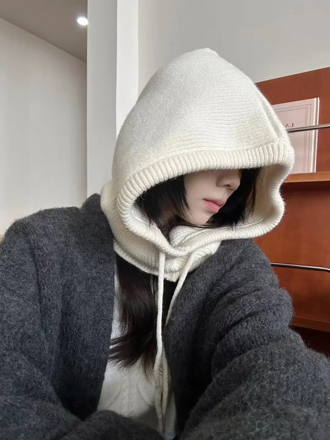 

Winter Balaclava Hats For Men&Women Unisex Knitted Hooded Caps Outdoor Warmer Drawstring Hats One-Piece Neck Collar Beanies Caps