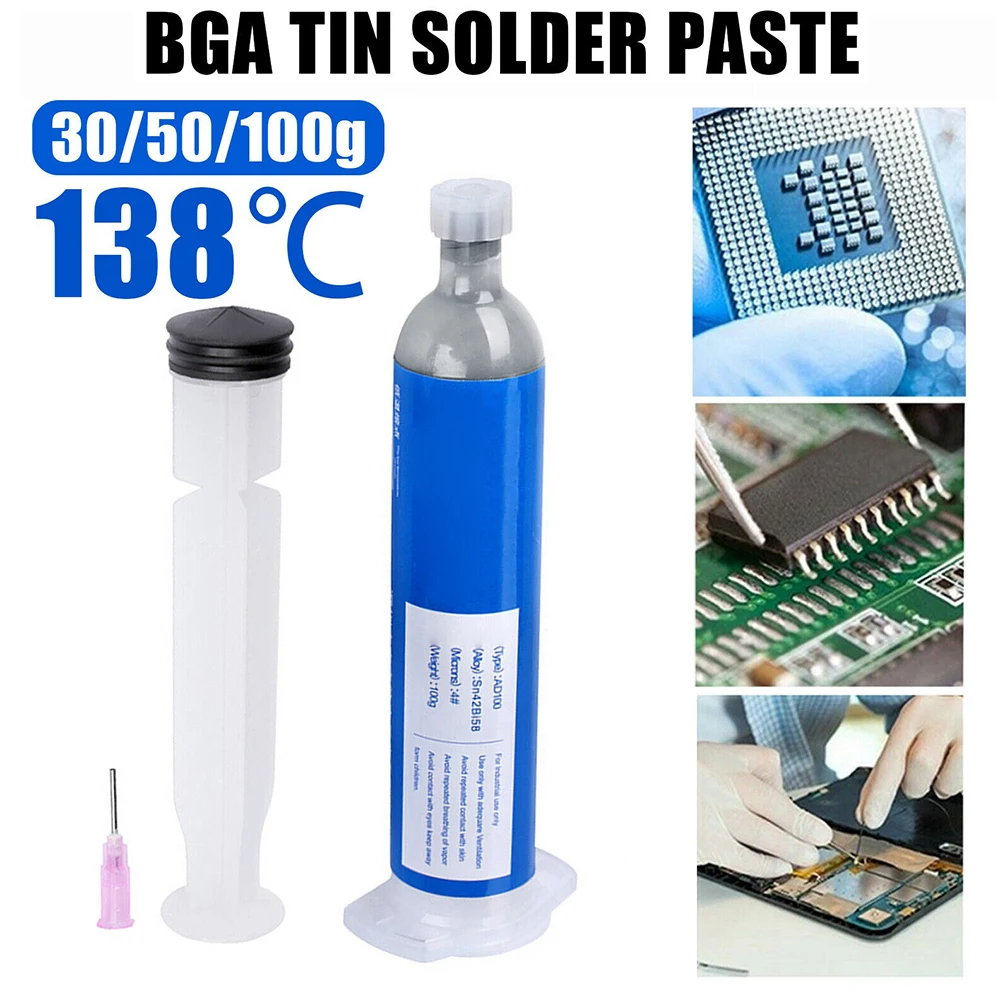 

Low Temperature Lead-free Syringe Solder Paste Flux PCB BGA SMD Soldering Led Sn42Bi58 Melting Point 138℃ Repair Welding Paste