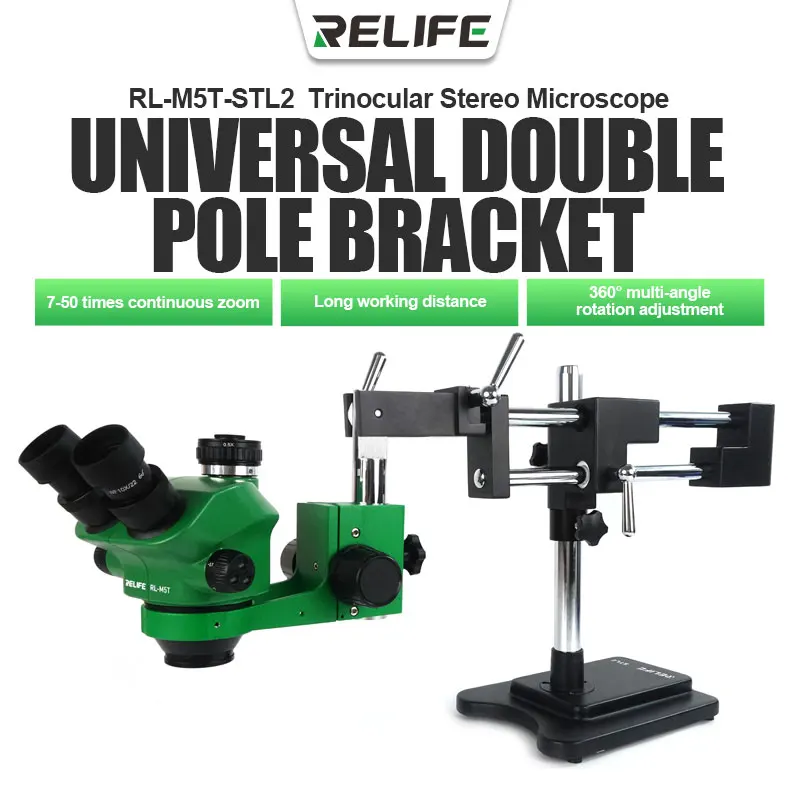 

RELIFE RL-M5T-STL2 Trinocular Stereo Microscope 7-50 times Zoom High-quality Lighting Device Adjustable Angle and Brightness