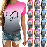 fashion womens t shirt valentines day heart pattern gradient short sleeve t shirt casual lady tops