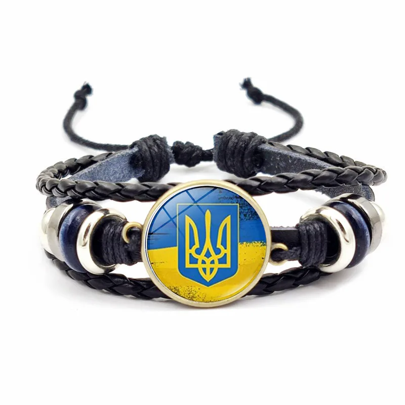 

Ukrainian Flag Leather Bracelet Ukraine Banner Brace lace for Decor