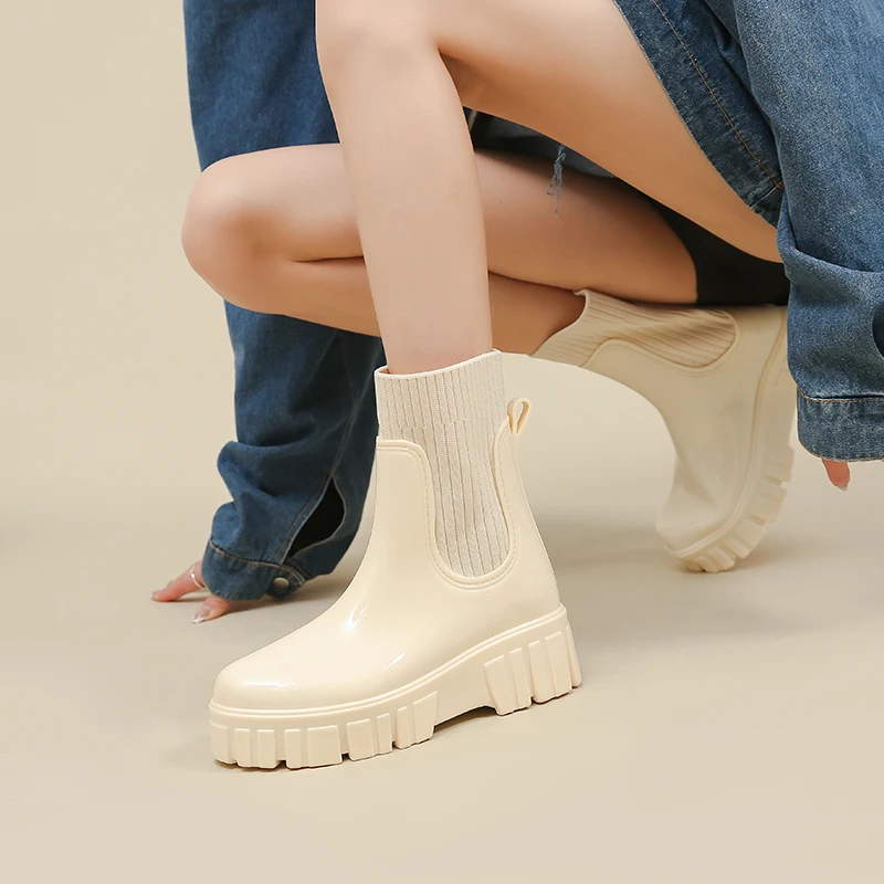 Women's Rubber Boots Thick-Soled Short-Tube Rain Boots Women's Waterproof Boots Women's Overshoes Work Garden Water Shoes 36-41