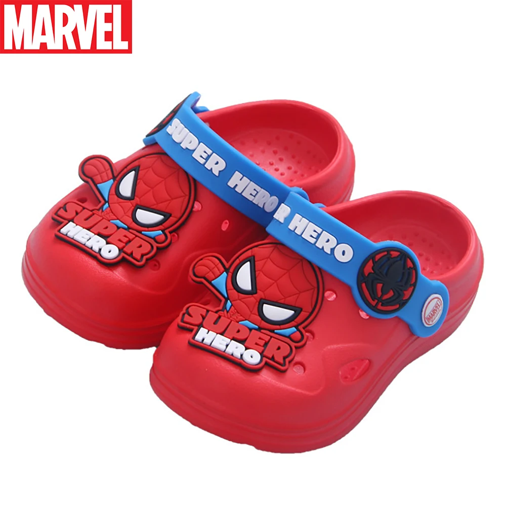 

Новинка 2022, детские сандалии Marvel в повседневном стиле с героями мультфильмов для летних мальчиков, Человек-паук, дышащие Кроксы, детсветиль...