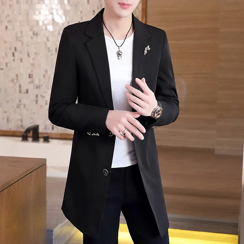 

Color Solid Small Jacket Blazers Fashion Long Slim Urban Spring Men's Trend Suit Business Casual New Dress Korean Coat