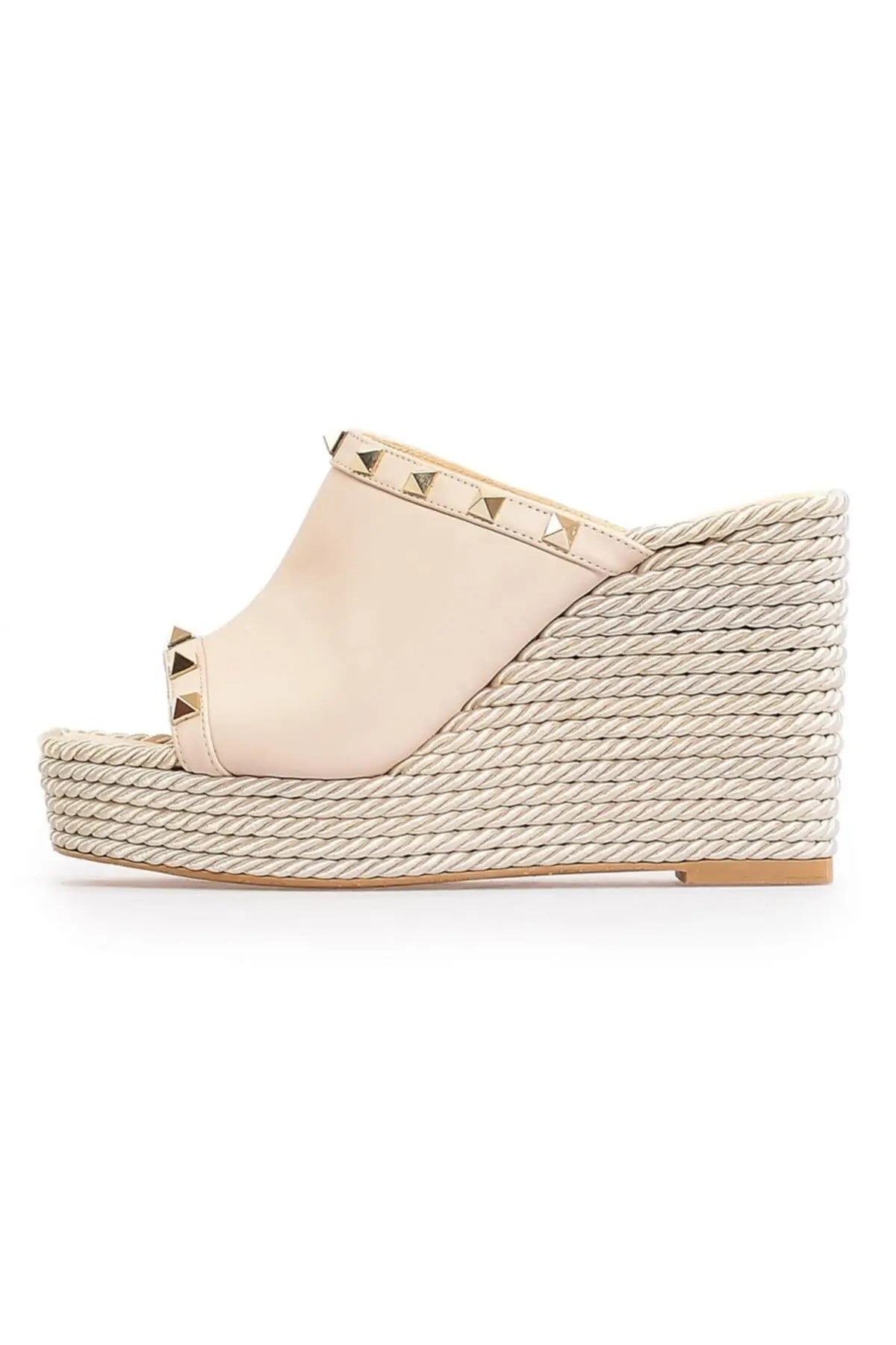 

Women beige leather Trok detailed padding slippers