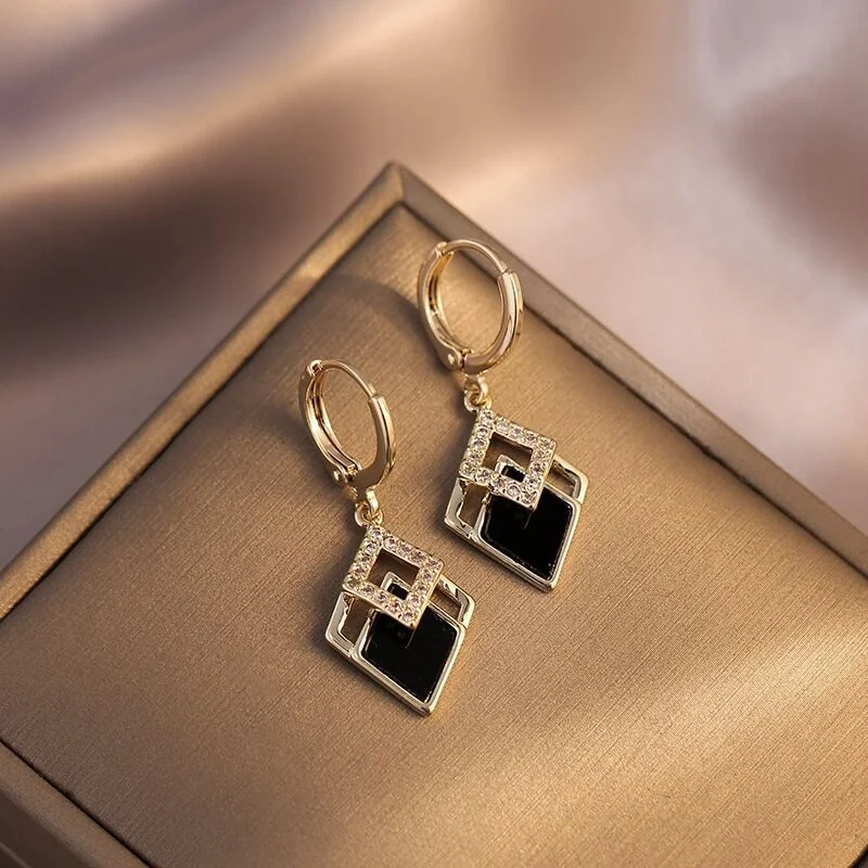 

KERLA Geometric Black Rhombus Dangle Earrings with , Gold-Plated Buckle Drop for Women, 2023 Trend Stainless Steel Jewelry