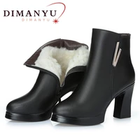 dimanyu woman ankle boots 2022 new genuine leather ladies snow boots high heel fashion red really winter boots women