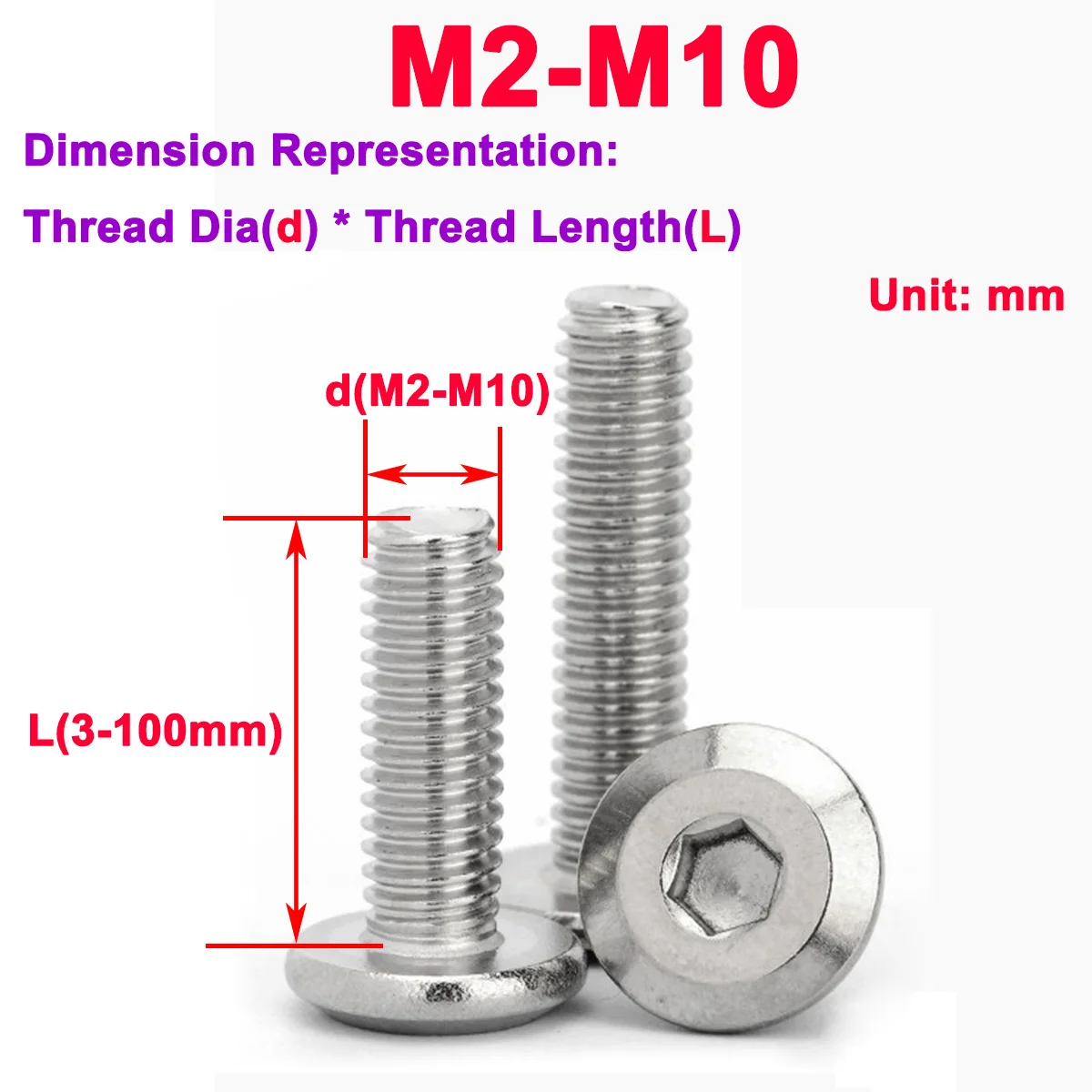 

304 Stainless Steel Chamfered Large Flat Head Hexagonal Furniture Countersunk Bolt M2M3M4M5M6
