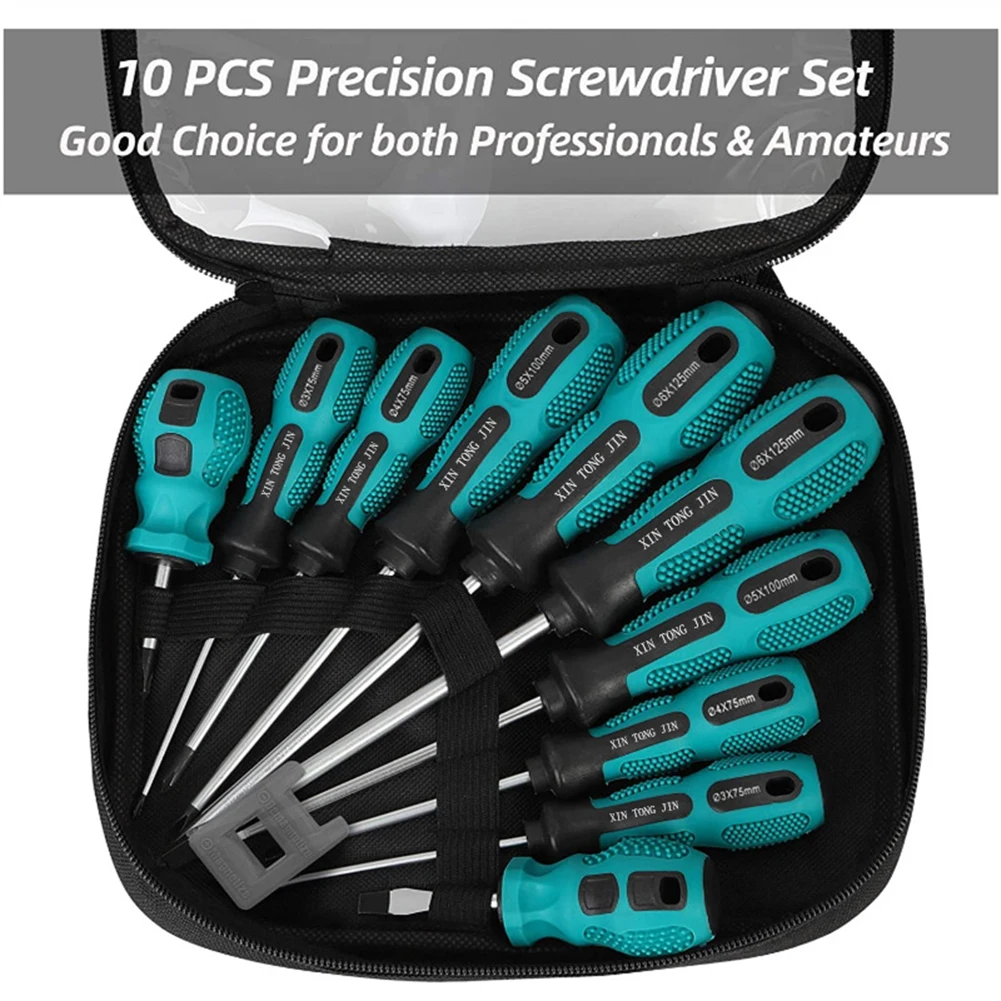 

10pcs Screwdrivers Phillips Slotted PP Handle Screw Driver Electrician Multipurpose Tools for Home Appliances Repairing