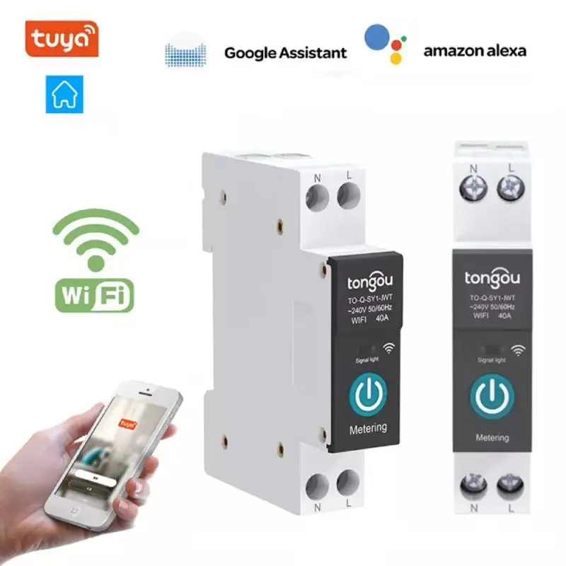 

Aubess TUYA With Metering WIFI Smart Circuit Breaker 1P+N 63A DIN Rail For Smart Home Wireless Remote Control Switch By APP