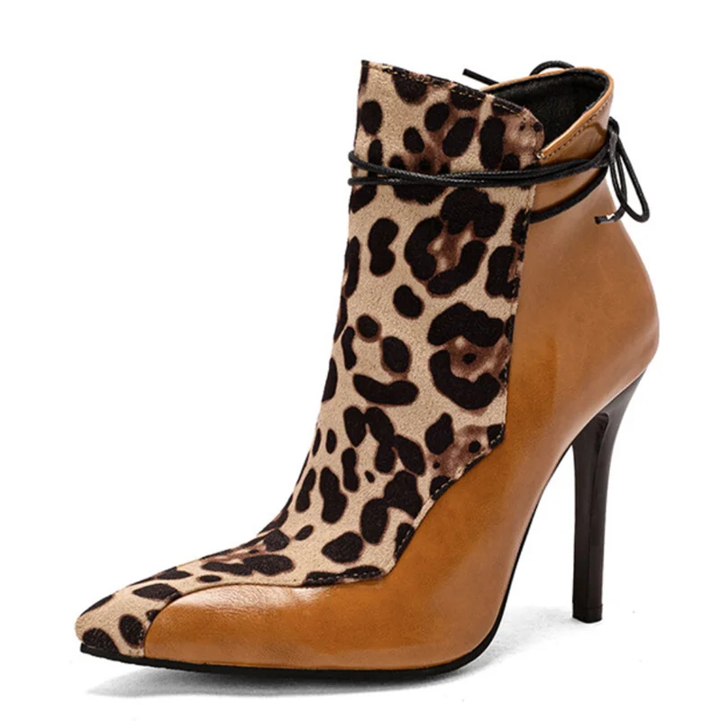 

2023 New Size 43 45 48 Ankle Boots for Women Spring / Autumn Fashion 11cm High Heels Pointed Toe Mixed Color Ethnic Party Shoes