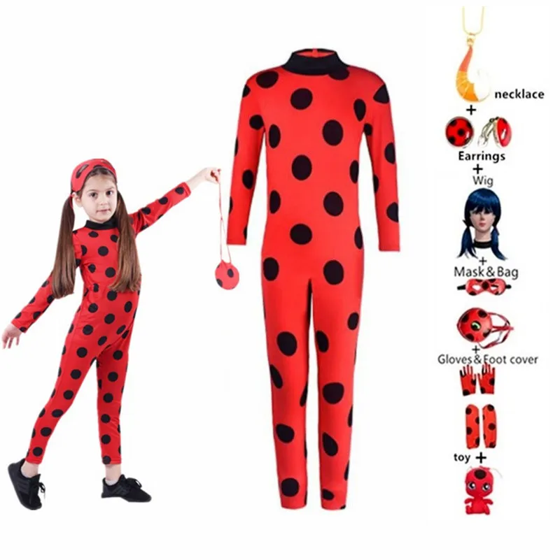 

Easter Marinette Cosplay Jumpsuit Redbug Children Spandex Costume Little Beetle Suits Wig Earrings Christmas Fancy Girls Costume